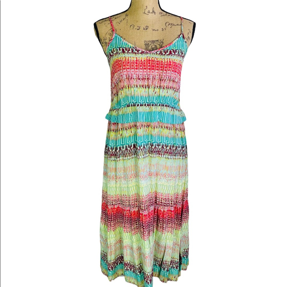 Bohemian Mossimo Peplum Woman Dress Spaghetti Strap Midi XL Multicolor NWT
